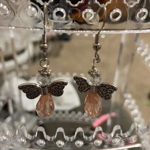 Crystal angel pink earrings